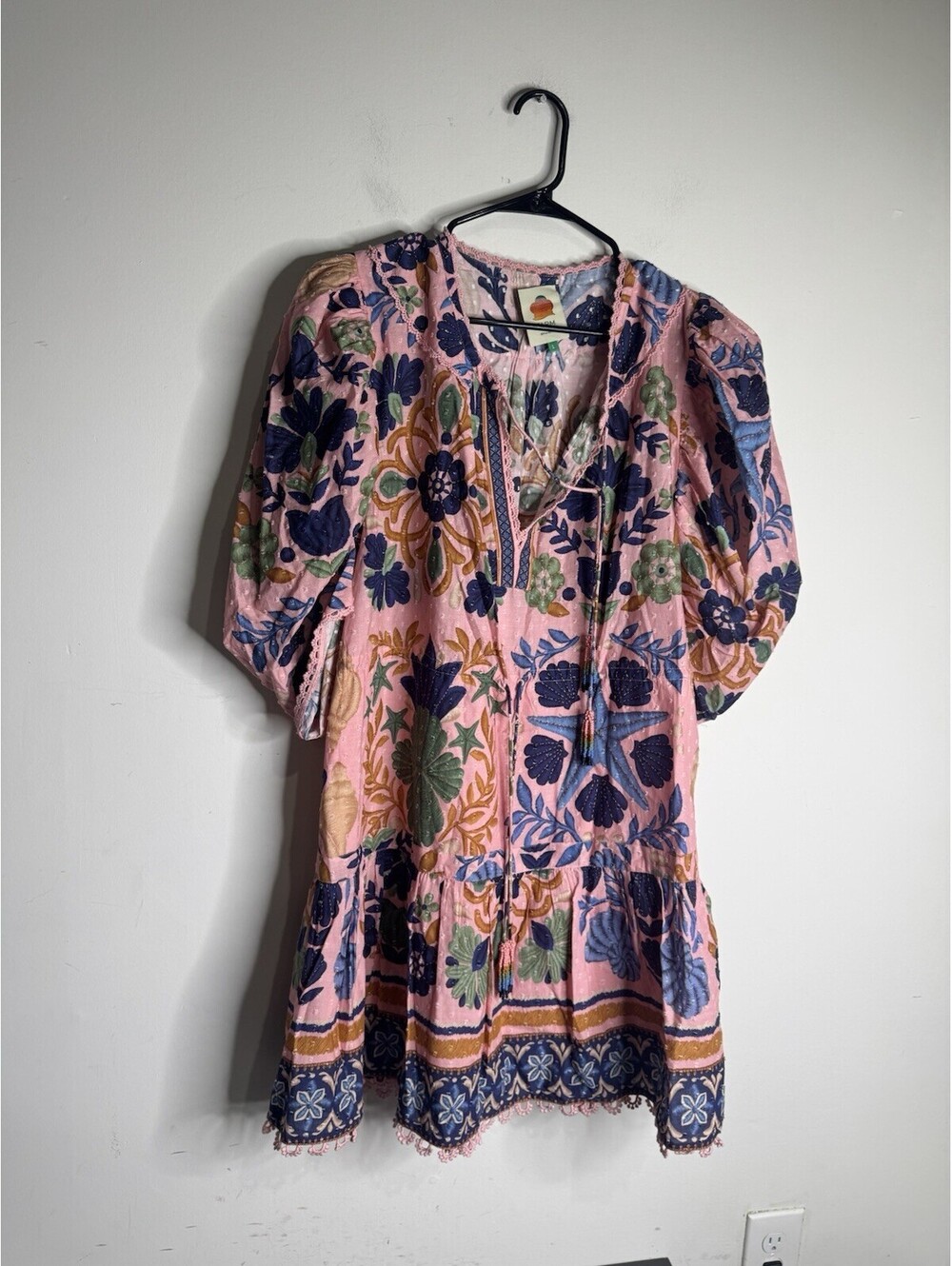 Farm Rio Seashell Tapestry Pink Short Sleeve Mini Dress - Picture 2 of 9